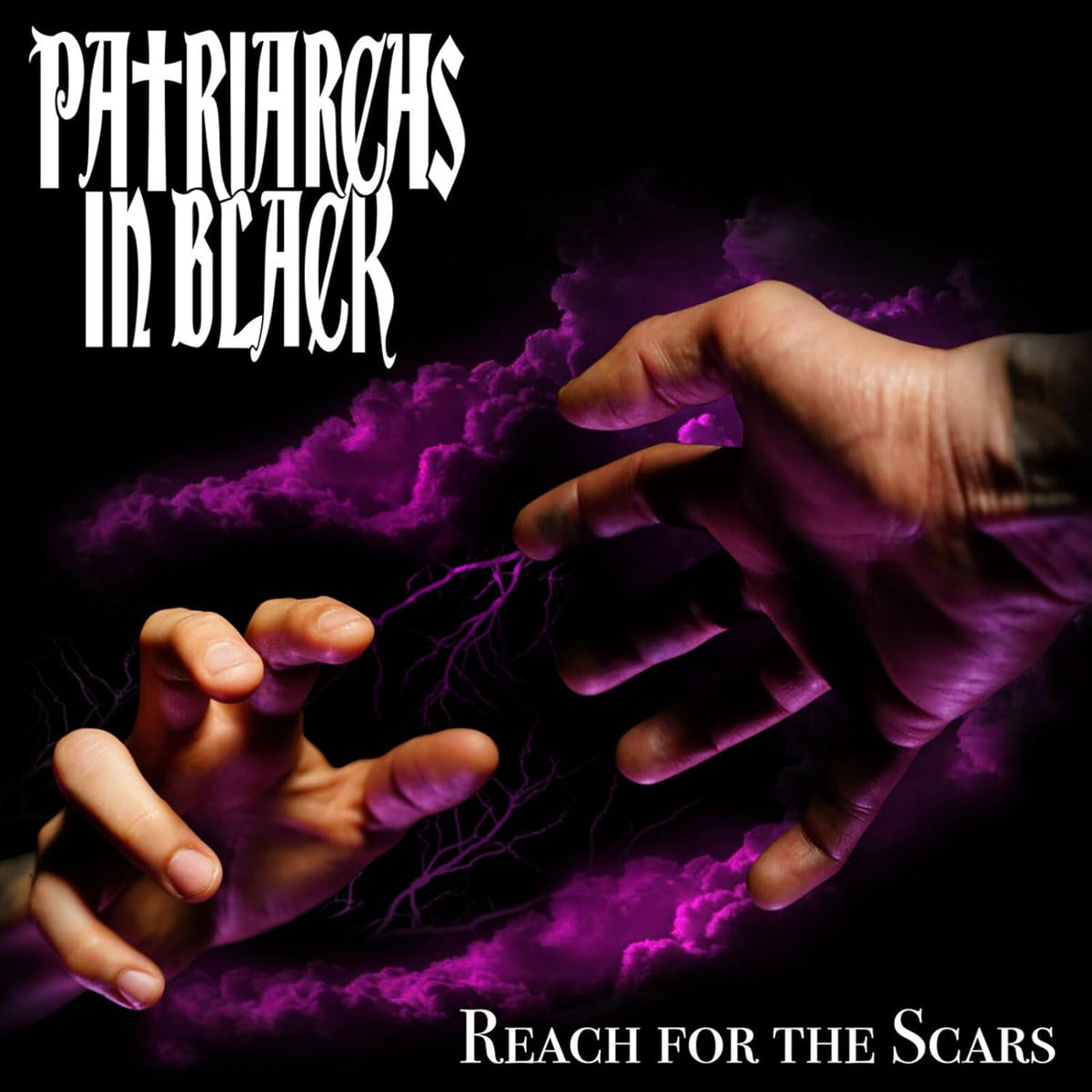 CD cover for "Reach For The Scars" featuring hands and purple clouds.