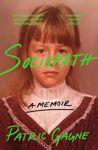 Book cover: a young girl’s portrait with the title “Sociopath” in green.