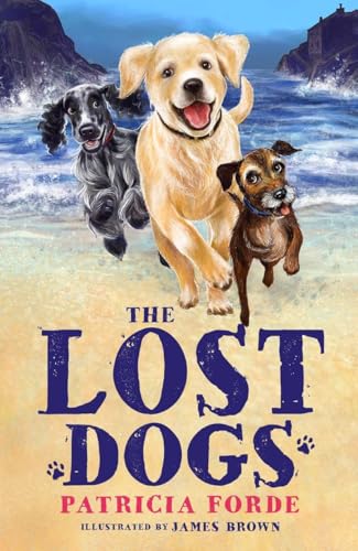 Book cover featuring three dogs running on a beach, titled "The Lost Dogs".
