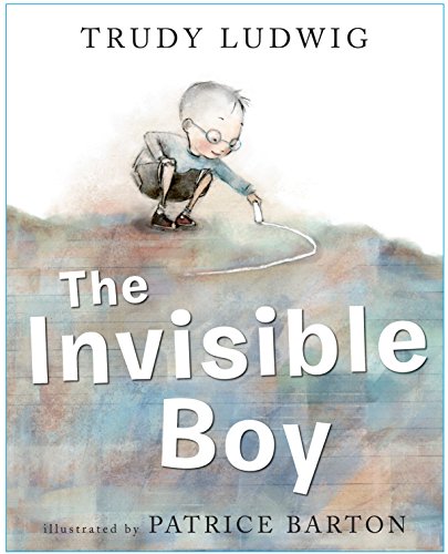 Book cover: crouching boy drawing with a chalk on textured ground.