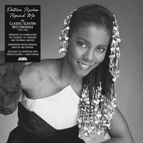 Black and white portrait of Patrice Rushen with a text box on the left.