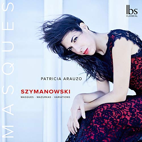CD cover featuring pianist Patricia Arauzo in a red dress.