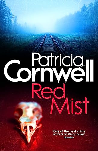 Book cover for "Red Mist" by Patricia Cornwell, featuring a skull and railway.