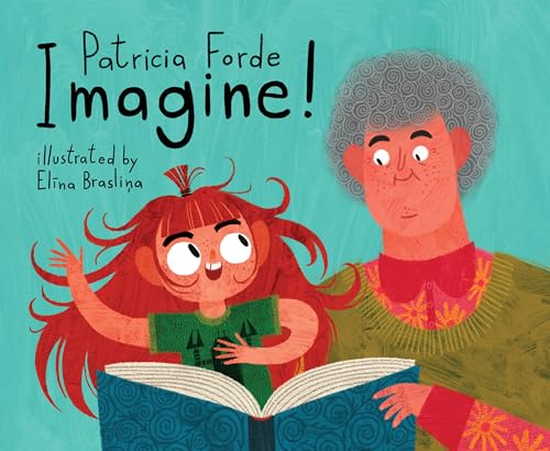 Book cover: “Imagine!” with illustration of a girl and grandmother reading.