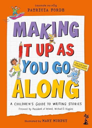 Book cover with colorful illustrations about writing stories for children.