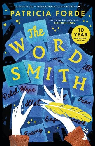 Book cover: "The Wordsmith – 10th Anniversary Edition" with hands and feathers.