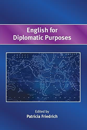 Book cover: “English for Diplomatic Purposes” with a world map illustration.