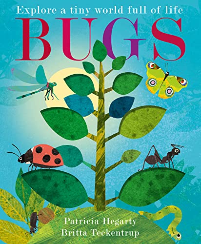 Book cover titled Bugs featuring a central plant surrounded by a ladybug, butterfly, and insects.