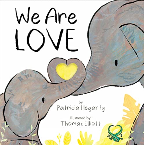 Book cover featuring two grey elephants forming a heart shape with their trunks.