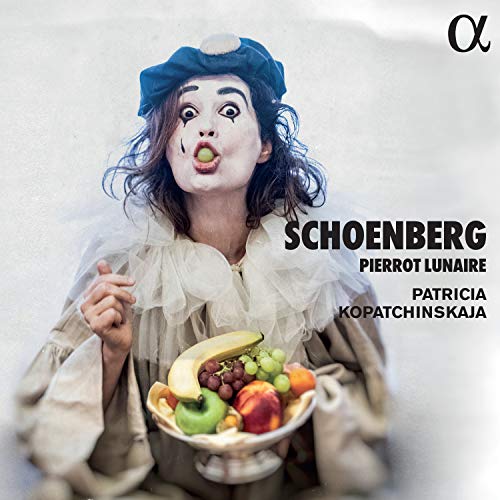 Woman in Pierrot costume with fruit, album cover for Schoenberg’s Pierrot Lunaire.