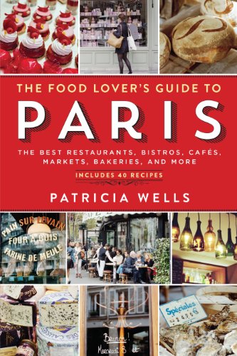 Book cover featuring Parisian food scenes: pastries, bread, cafes, and markets.