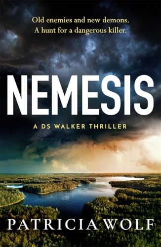 Book cover for Nemesis by Patricia Wolf featuring a dark, stormy sky over water.