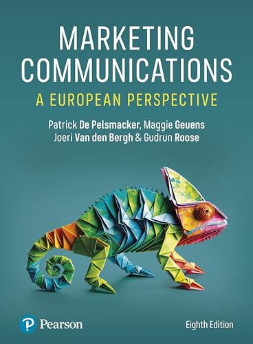 Book cover titled Marketing Communications with a colorful origami chameleon on a teal background.
