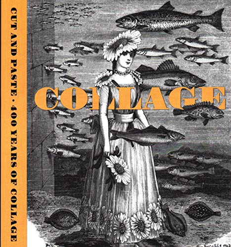 A collage shows a woman in a floral dress surrounded by many swimming fish.