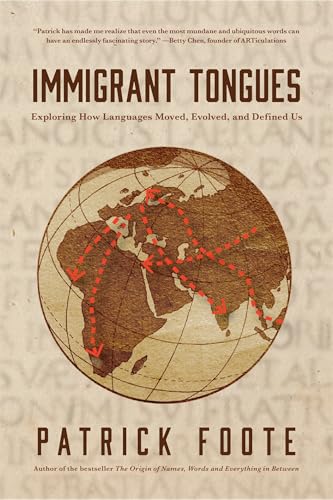 Book cover: “Immigrant Tongues” with a world map and red lines.