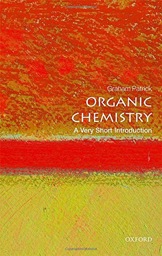 Book cover: "Organic Chemistry" by Graham Patrick, with abstract red and yellow design.
