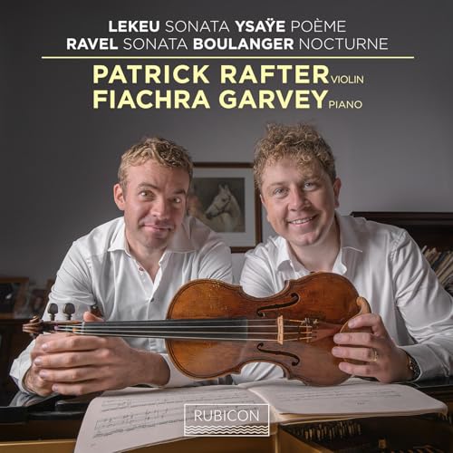 CD cover featuring violinists Patrick Rafter and Fiachra Garvey with a violin.
