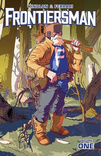 Comic book cover: bearded frontiersman with rifle in a forest.
