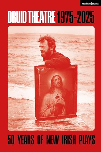 Red book cover featuring a man holding a framed portrait on a beach.