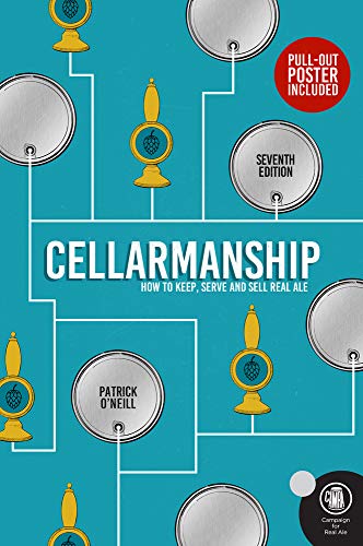 Book cover for “Cellarmanship” with beer fonts and teal background.