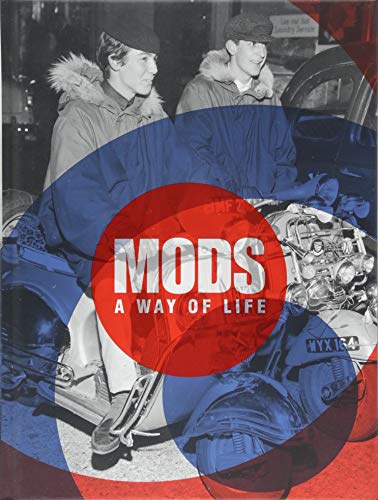 Two young men with a scooter, book cover with “Mods” text.