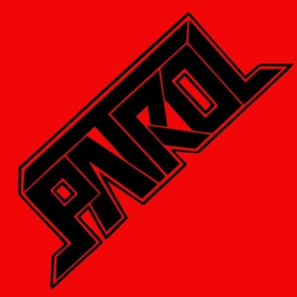 Black angled “PATROL” lettering on a solid red background.