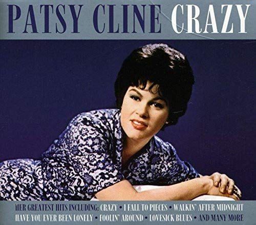 Patsy Cline’s “Crazy” CD cover with her portrait in blue floral.
