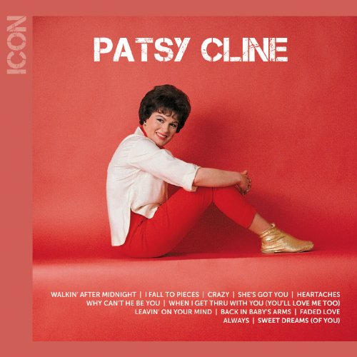 Patsy Cline “Icon” CD cover: red background, artist portrait, song list below.
