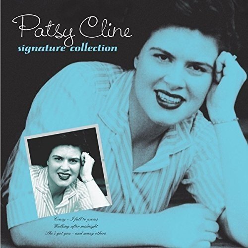 "Patsy Cline album cover with a blue-toned portrait of the artist smiling."