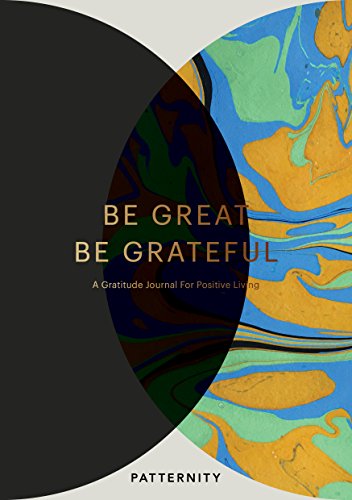 Gratitude journal cover with abstract marbled design and bold white text.