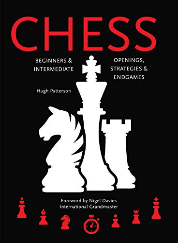 Black cover with white chess pieces and bold red "CHESS" text.