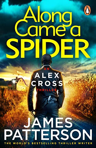 Book cover: man in suit facing a rural landscape, title "Along Came a Spider".