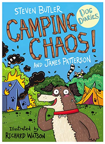 Book cover: a brown dog amidst camping gear and a surprised cat.
