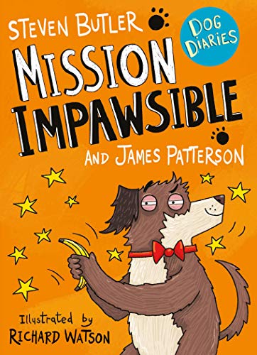 Book cover: a brown dog in a red bow tie holds a banana.