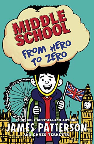 Book cover featuring a cartoon boy holding a British flag in front of London landmarks.