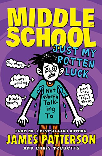 "Book cover featuring a cartoon boy with speech bubbles on a purple background."