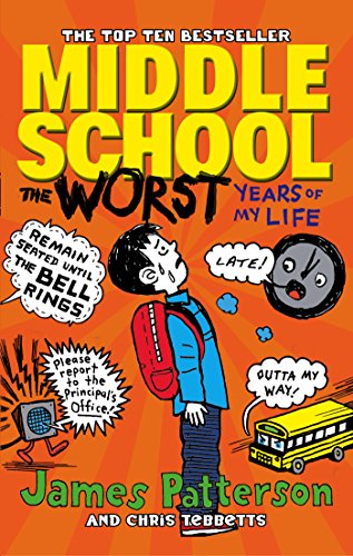 Book cover: illustrated boy with backpack, school bus, orange background.