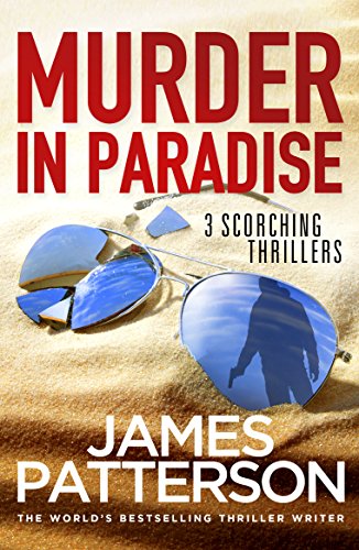 Book cover: "Murder in Paradise" with sunglasses and a shadowy figure.
