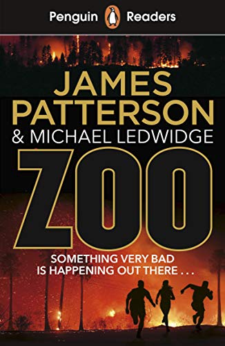 Book cover: "Zoo" by James Patterson, with a fiery, chaotic scene.