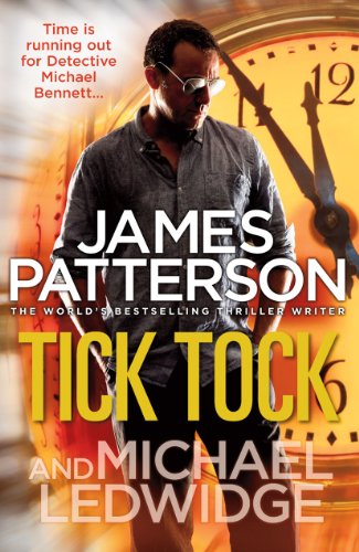 Book cover: detective with an eye patch, large clock in background.