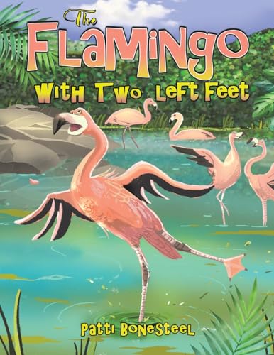 Book cover featuring a pink flamingo with an awkward pose in water.