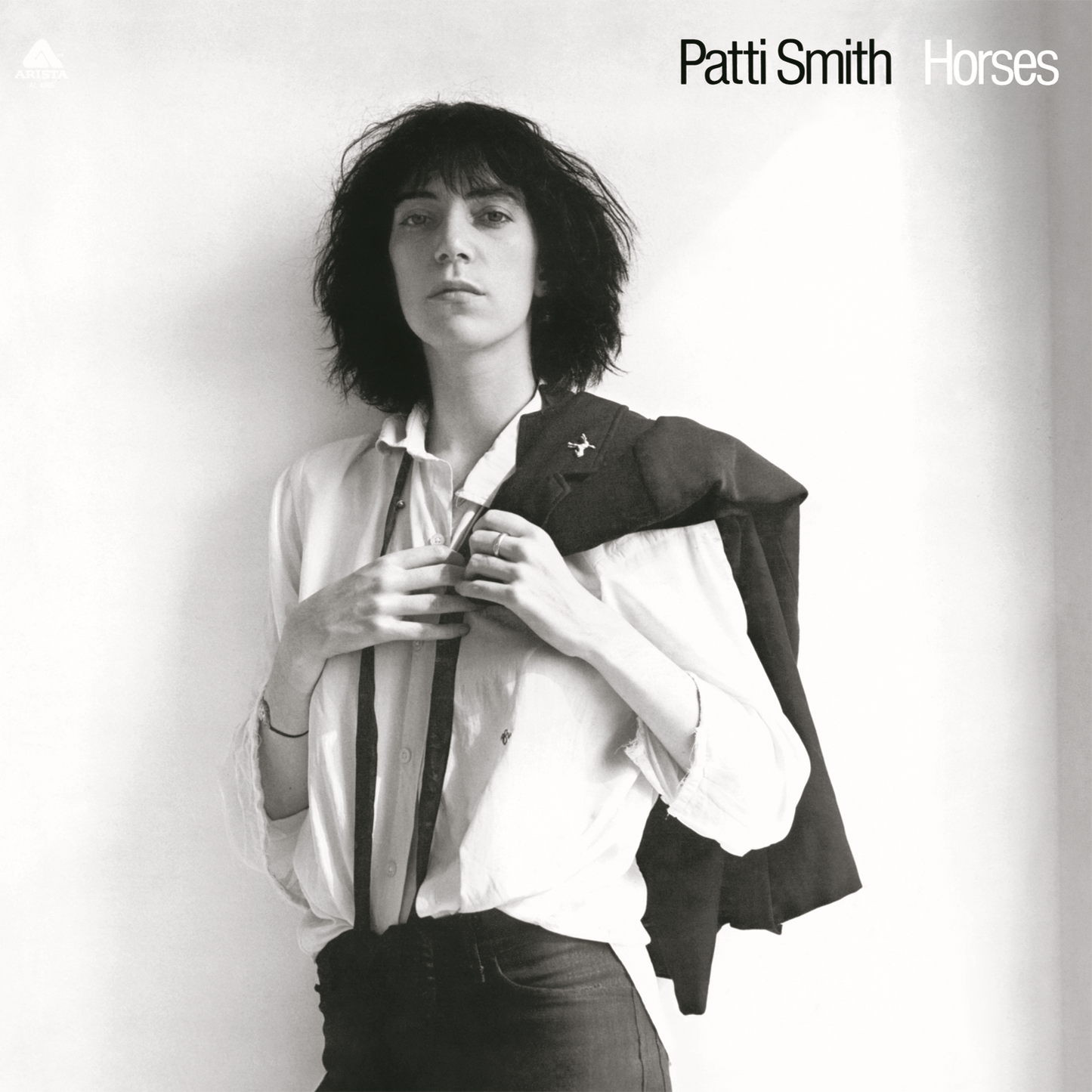 Patti Smith's "Horses" vinyl record, Dapple Grey edition, with barcode.