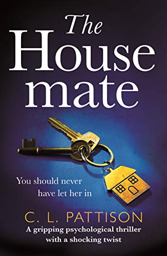 Book cover: "The Housemate" with a key and miniature house charm.