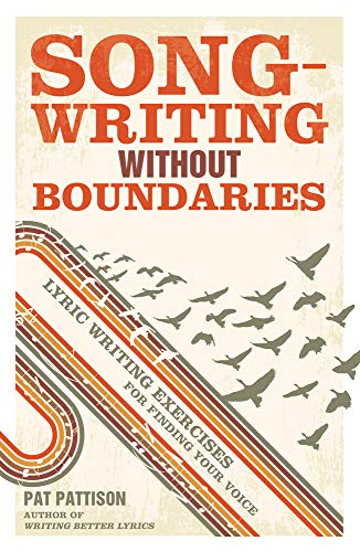 Book cover titled Songwriting Without Boundaries with a flock of birds and retro stripes.