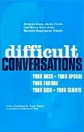 Book cover with white text reading "difficult CONVERSATIONS" on a blue background.