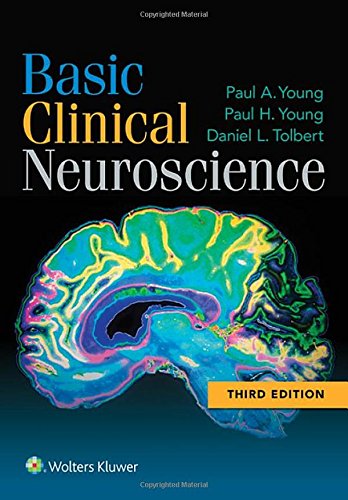 Book cover: “Basic Clinical Neuroscience” with a colorful brain image.