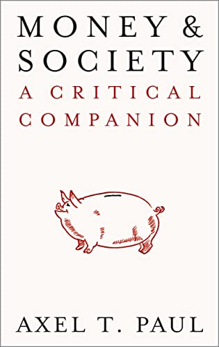Book cover: “Money & Society” with a red pig illustration.