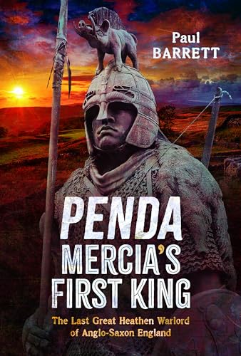 Book cover depicting a stone-carved Anglo-Saxon warrior with a boar on his helmet.