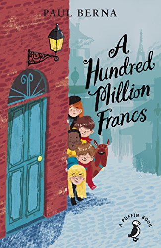 Book cover featuring children standing by a blue door on a red brick street.