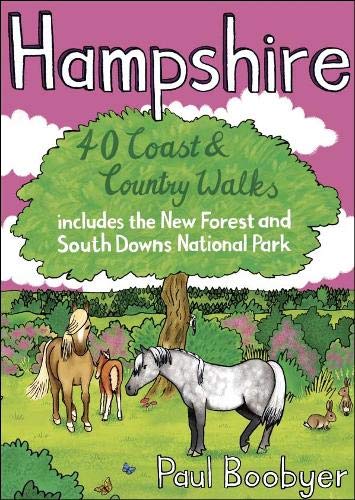 Map guide book with walks in Hampshire, featuring coastal and countryside routes illustrated.